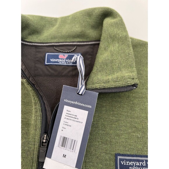 NWT Vineyard Vines Men’s MT Sweater Fleece Quarter-Zip Pullover M Cypress Green - Picture 4 of 9